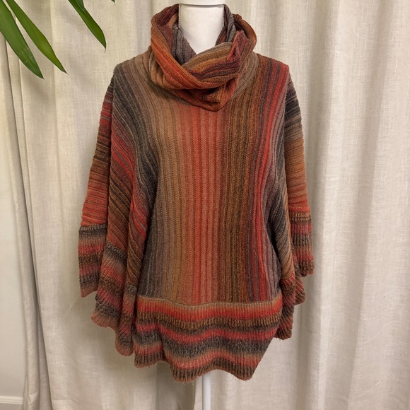Multicolored Cowlneck Poncho Sweater - Picture 4 of 4